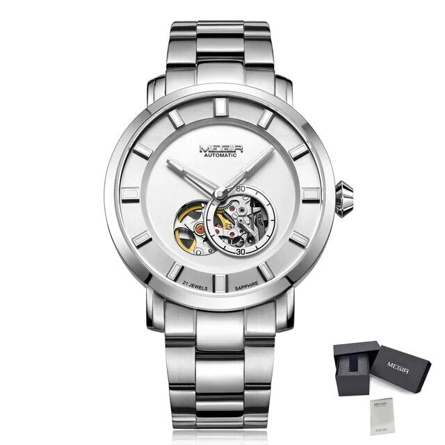 MEGIR Skeleton Automatic Steel Watch | Orvane Legacy