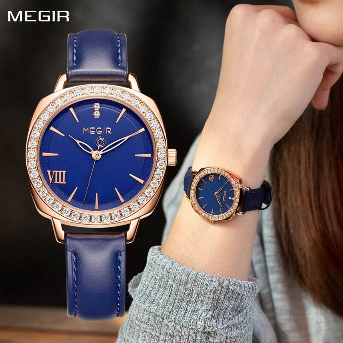 MEGIR Rose Gold Crystal Dress Watch | Orvane Legacy