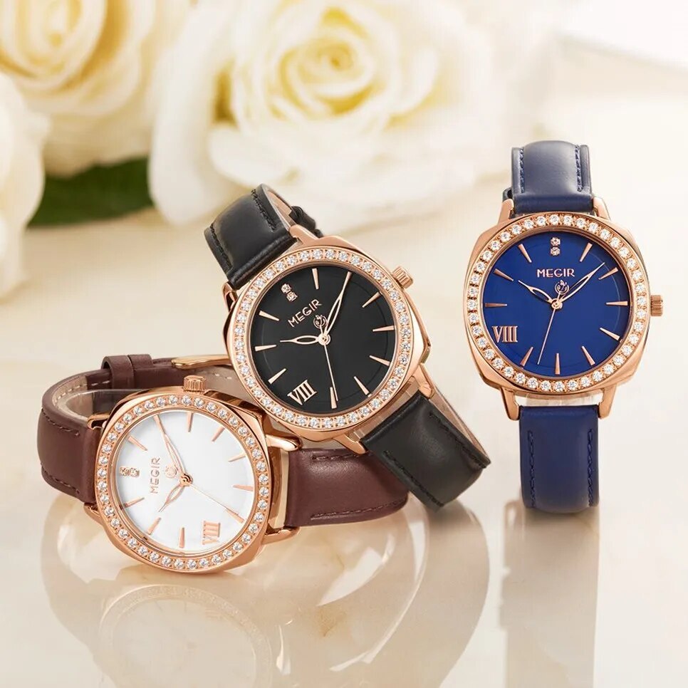 MEGIR Rose Gold Crystal Dress Watch | Orvane Legacy