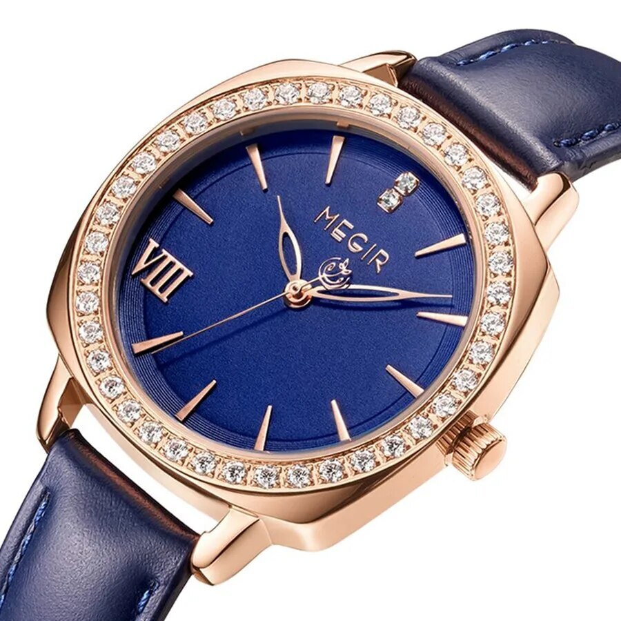 MEGIR Rose Gold Crystal Dress Watch | Orvane Legacy