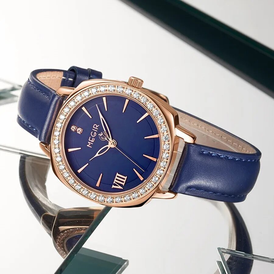 MEGIR Rose Gold Crystal Dress Watch | Orvane Legacy