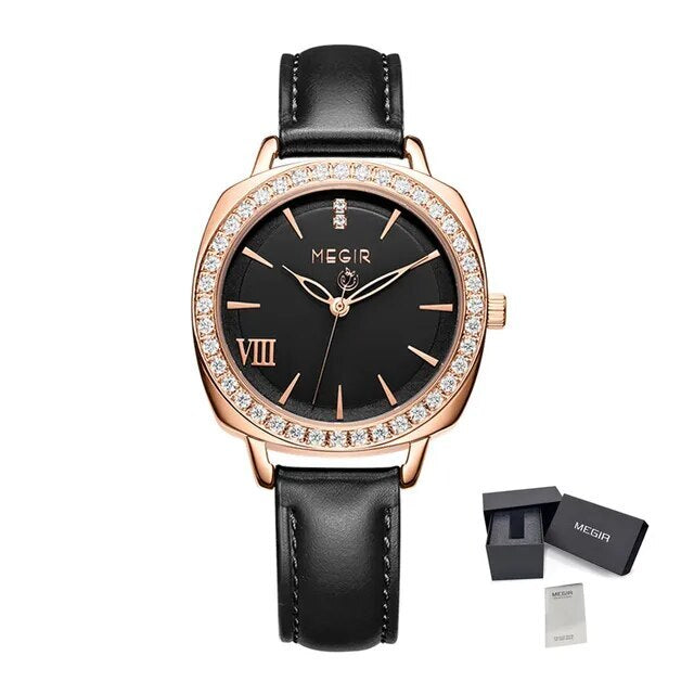 MEGIR Rose Gold Crystal Dress Watch | Orvane Legacy