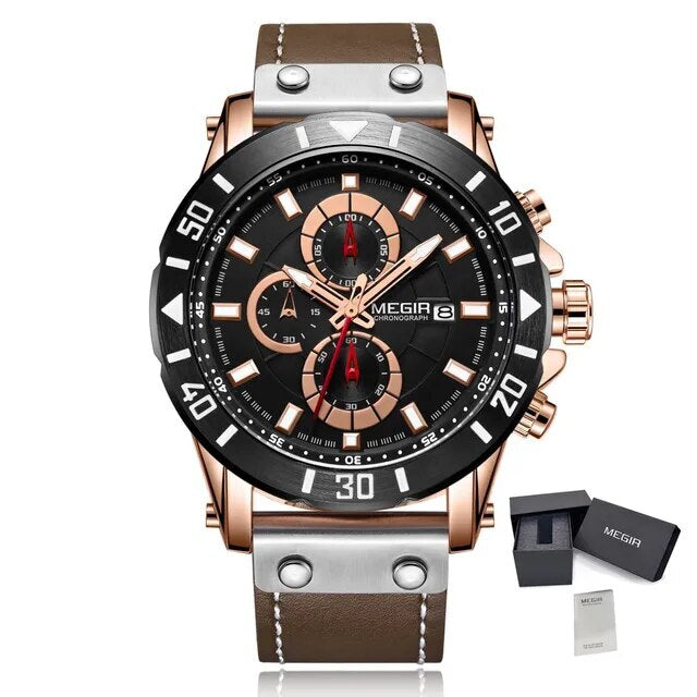 MEGIR Military Chronograph Leather Watch | Orvane Legacy