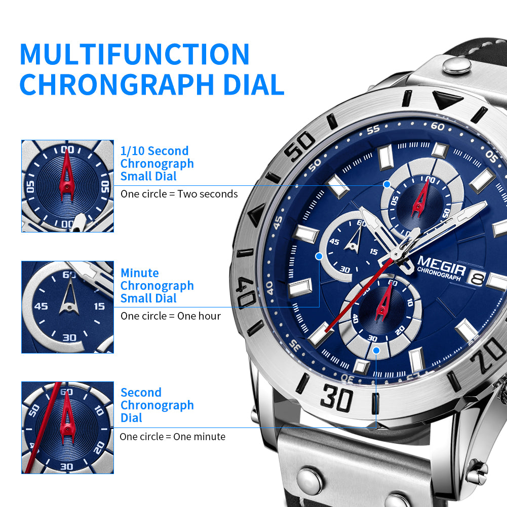 MEGIR Military Chronograph Leather Watch | Orvane Legacy
