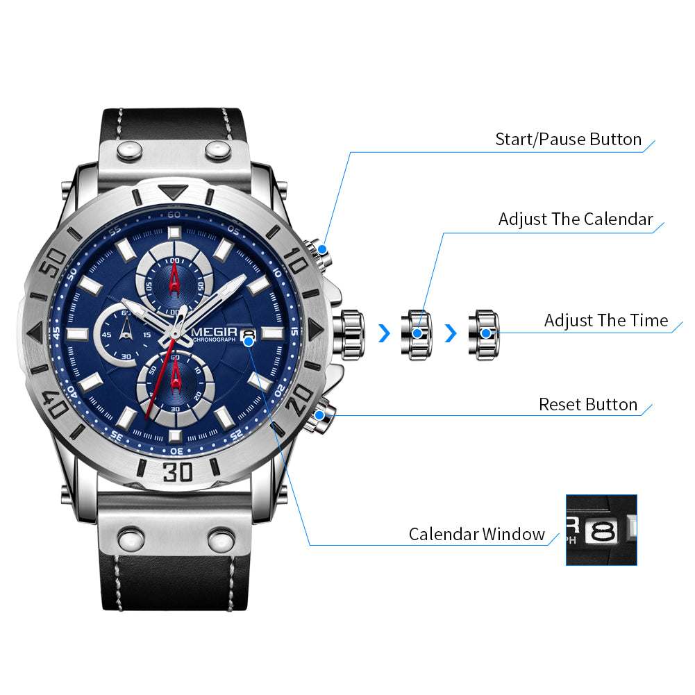 MEGIR Military Chronograph Leather Watch | Orvane Legacy