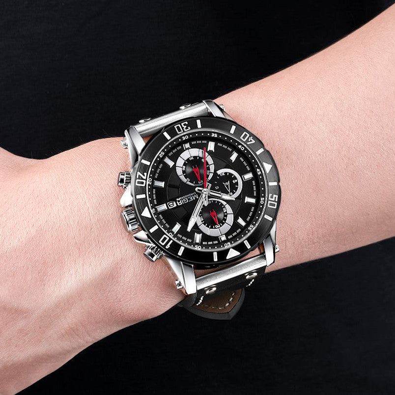 MEGIR Military Chronograph Leather Watch | Orvane Legacy