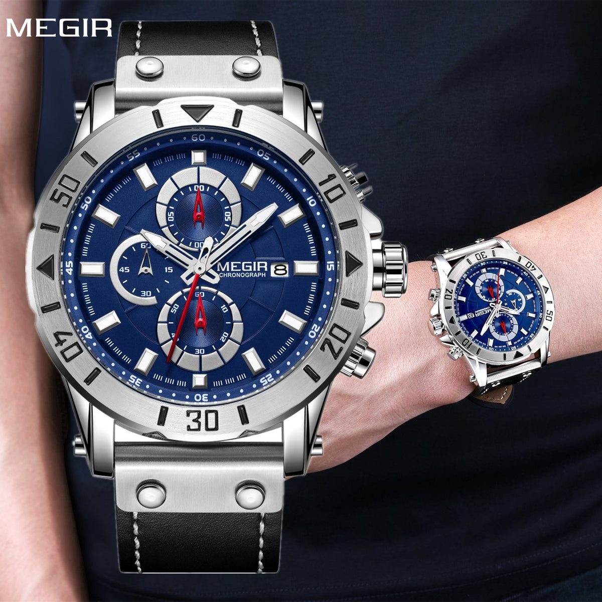 MEGIR Military Chronograph Leather Watch | Orvane Legacy