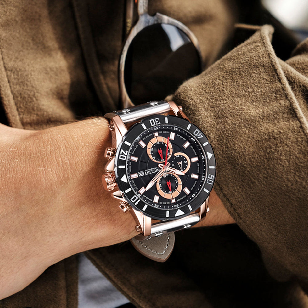 MEGIR Military Chronograph Leather Watch | Orvane Legacy