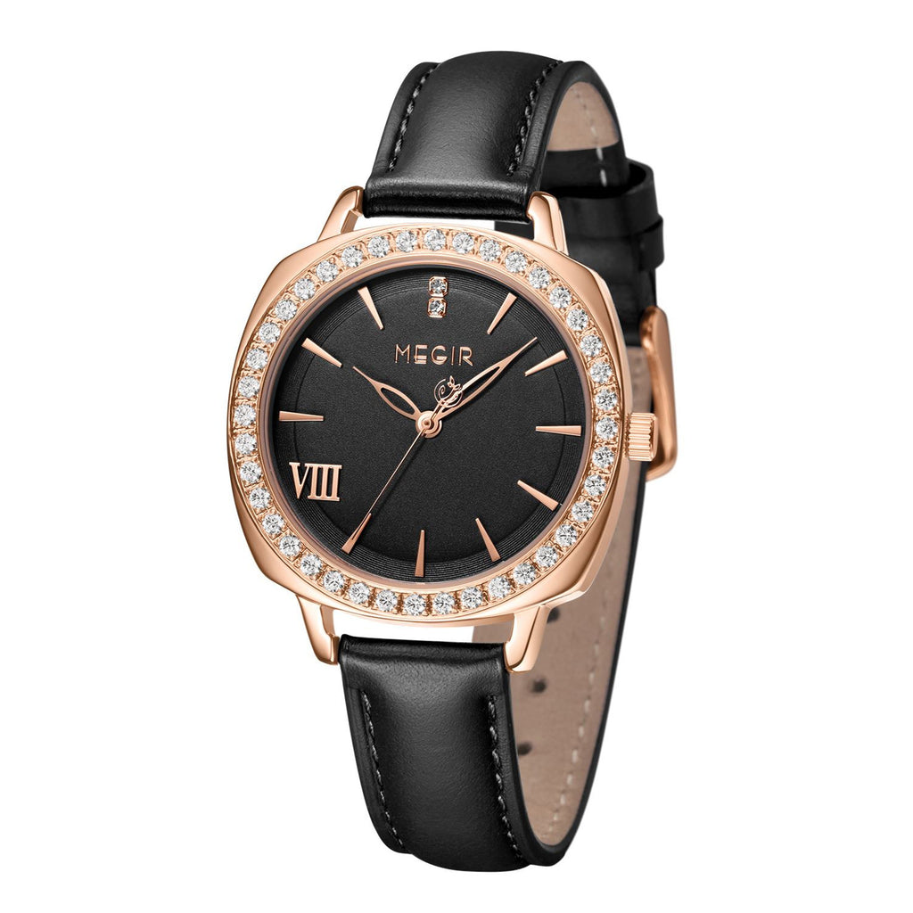 MEGIR Rose Gold Crystal Dress Watch | Orvane Legacy