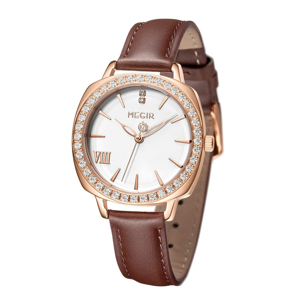 MEGIR Rose Gold Crystal Dress Watch | Orvane Legacy