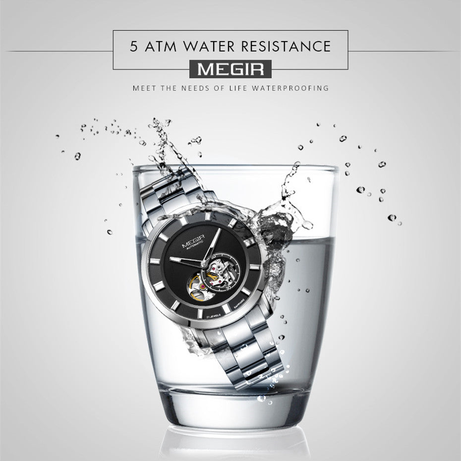 MEGIR Skeleton Automatic Steel Watch | Orvane Legacy