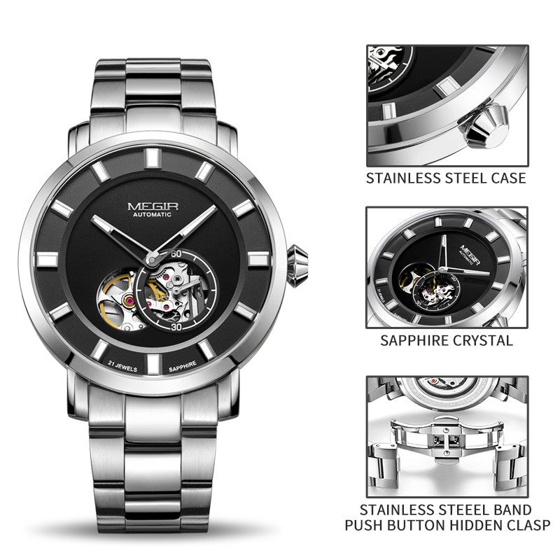 MEGIR Skeleton Automatic Steel Watch | Orvane Legacy