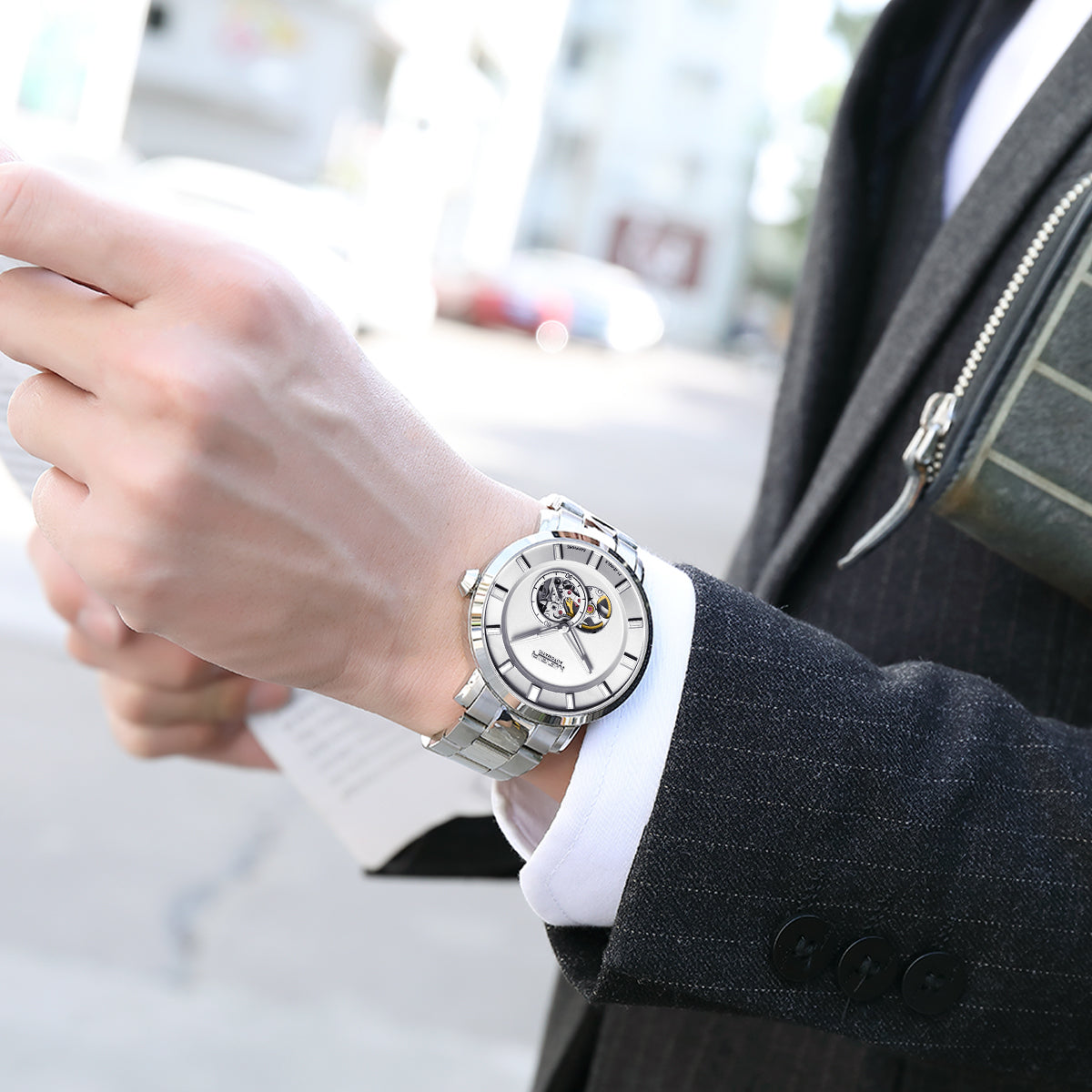 MEGIR Skeleton Automatic Steel Watch | Orvane Legacy