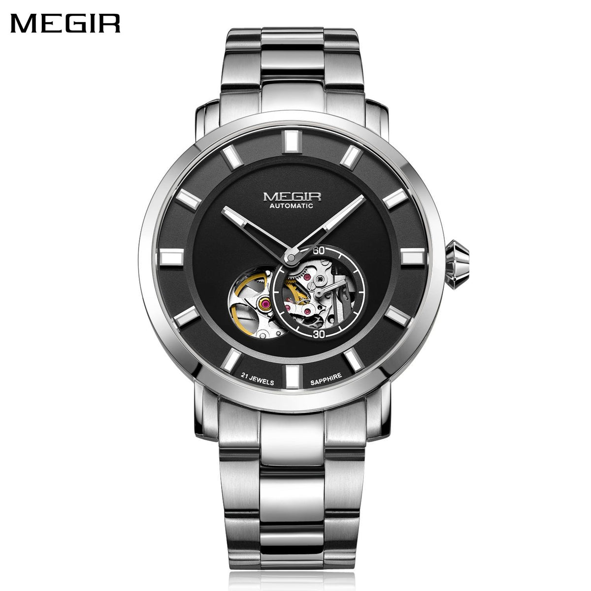 MEGIR Skeleton Automatic Steel Watch | Orvane Legacy