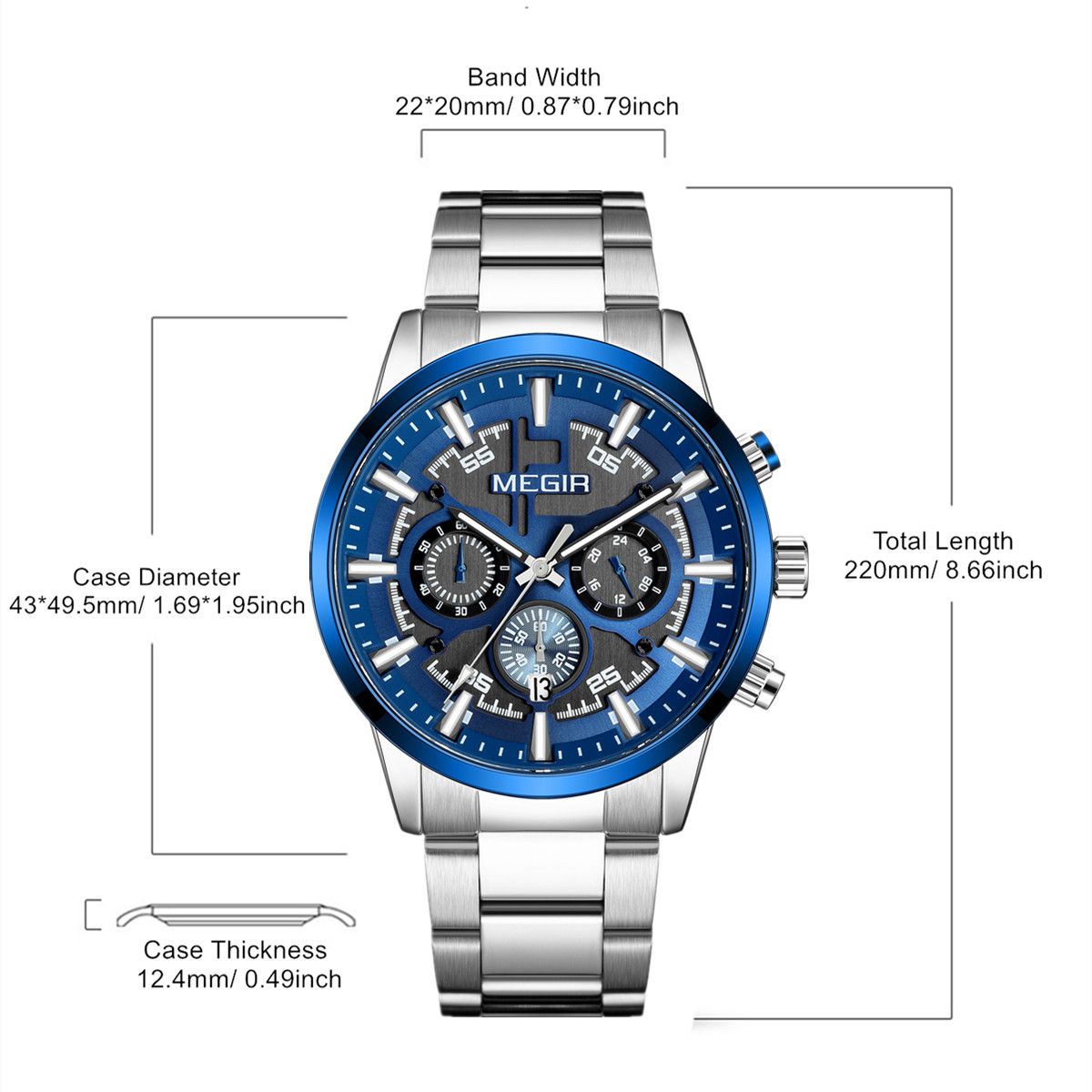MEGIR Business Chronograph Steel Watch | Orvane Legacy
